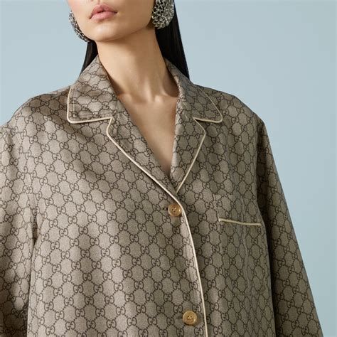 camicia gucci bianca|Camicia in tessuto GG in beige ed ebano .